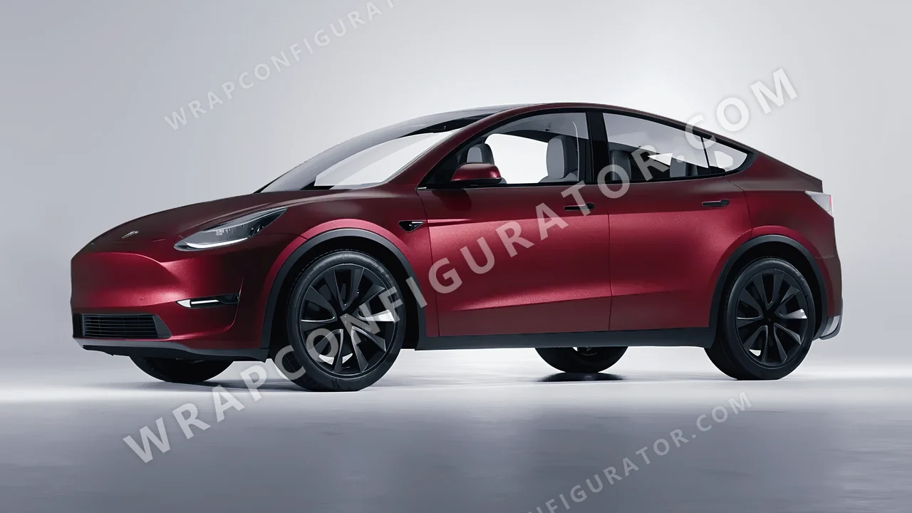 Red Tesla Model Y 2020 wrapped in ORACAL Red Brown 970RA-369M