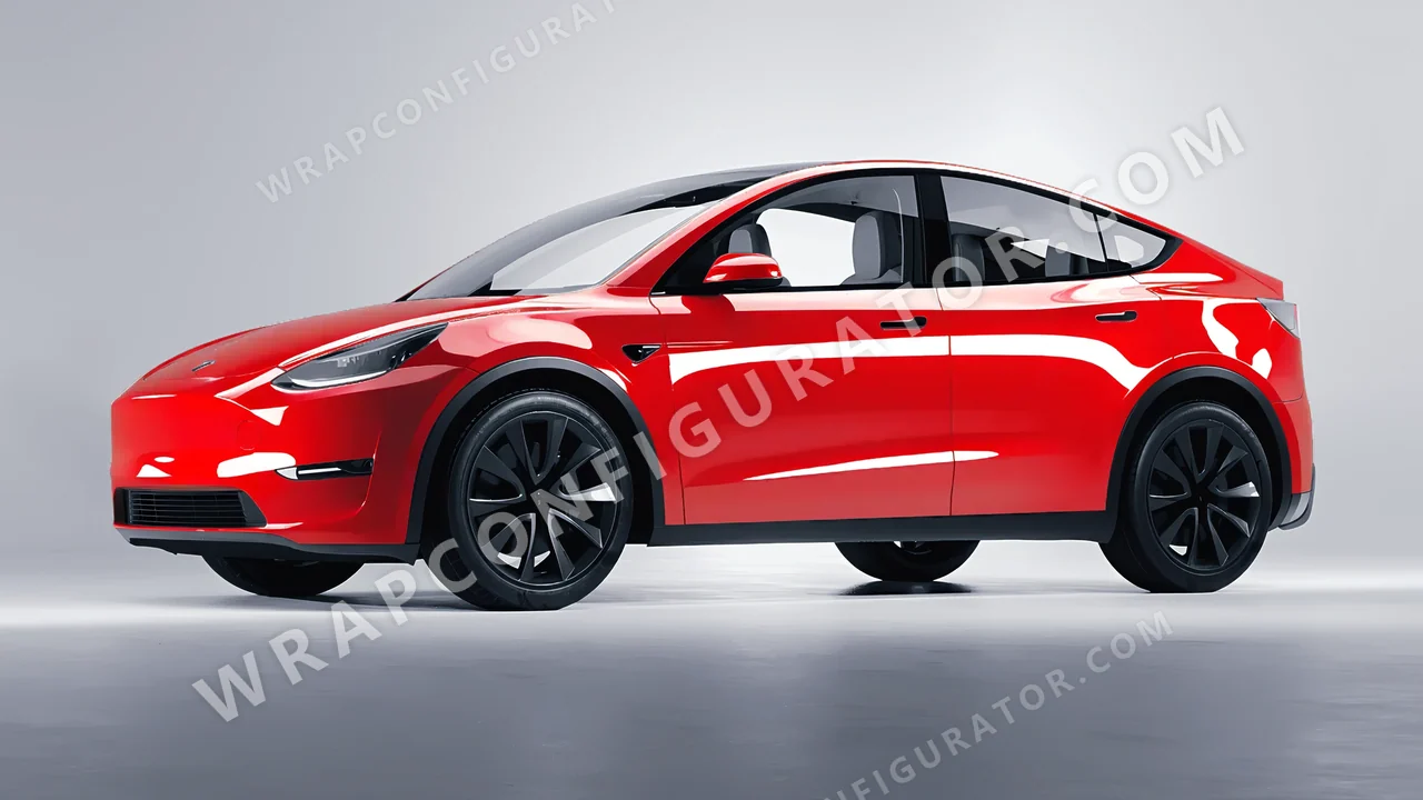 Red Tesla Model Y 2020 wrapped in ORACAL Rose Hip 970RA-897G