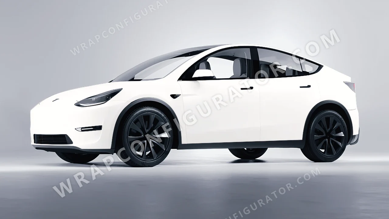 White Tesla Model Y 2020 wrapped in 3M Matte White M10