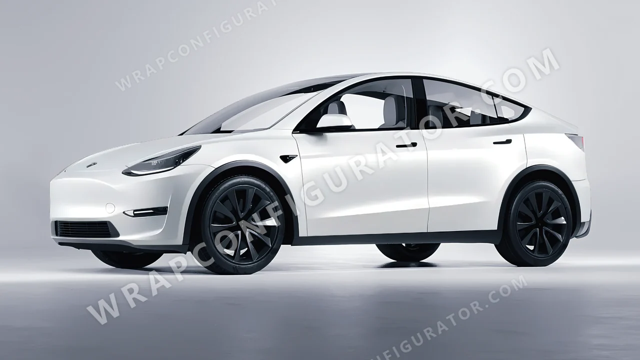 White Tesla Model Y 2020 wrapped in 3M Satin White Aluminum S120