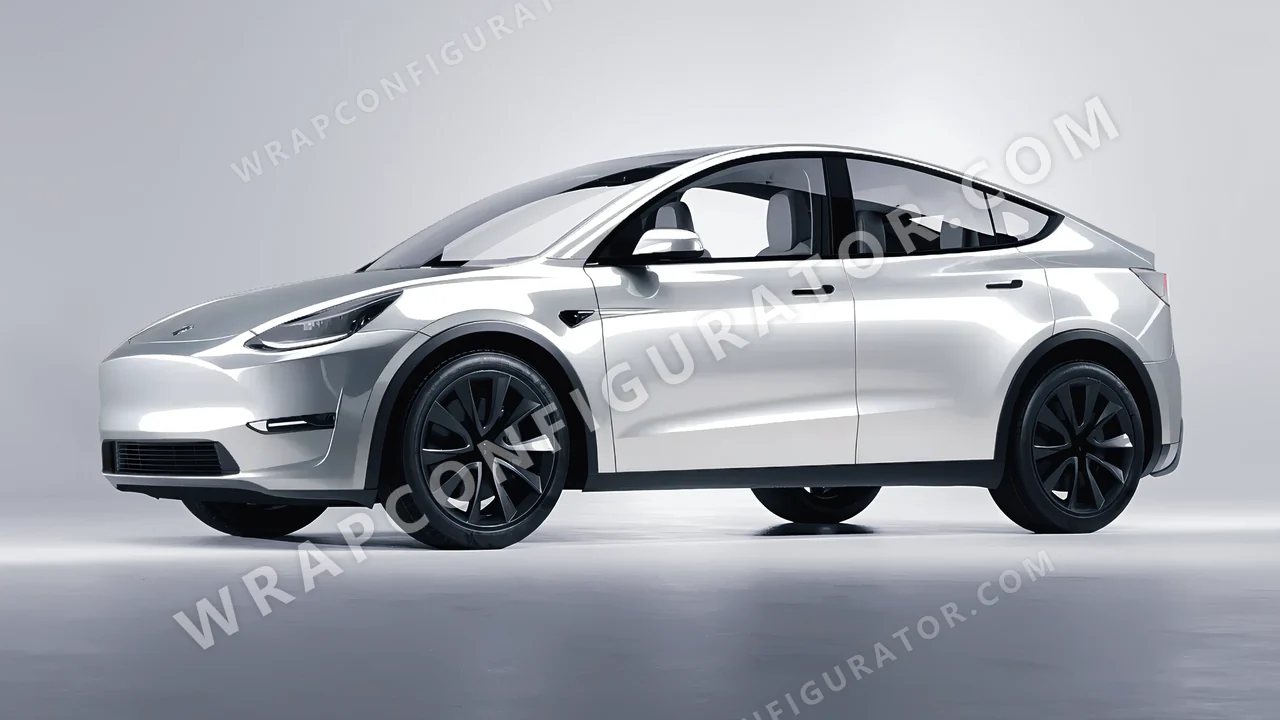 White Tesla Model Y 2020 wrapped in 3M White Aluminum HG120