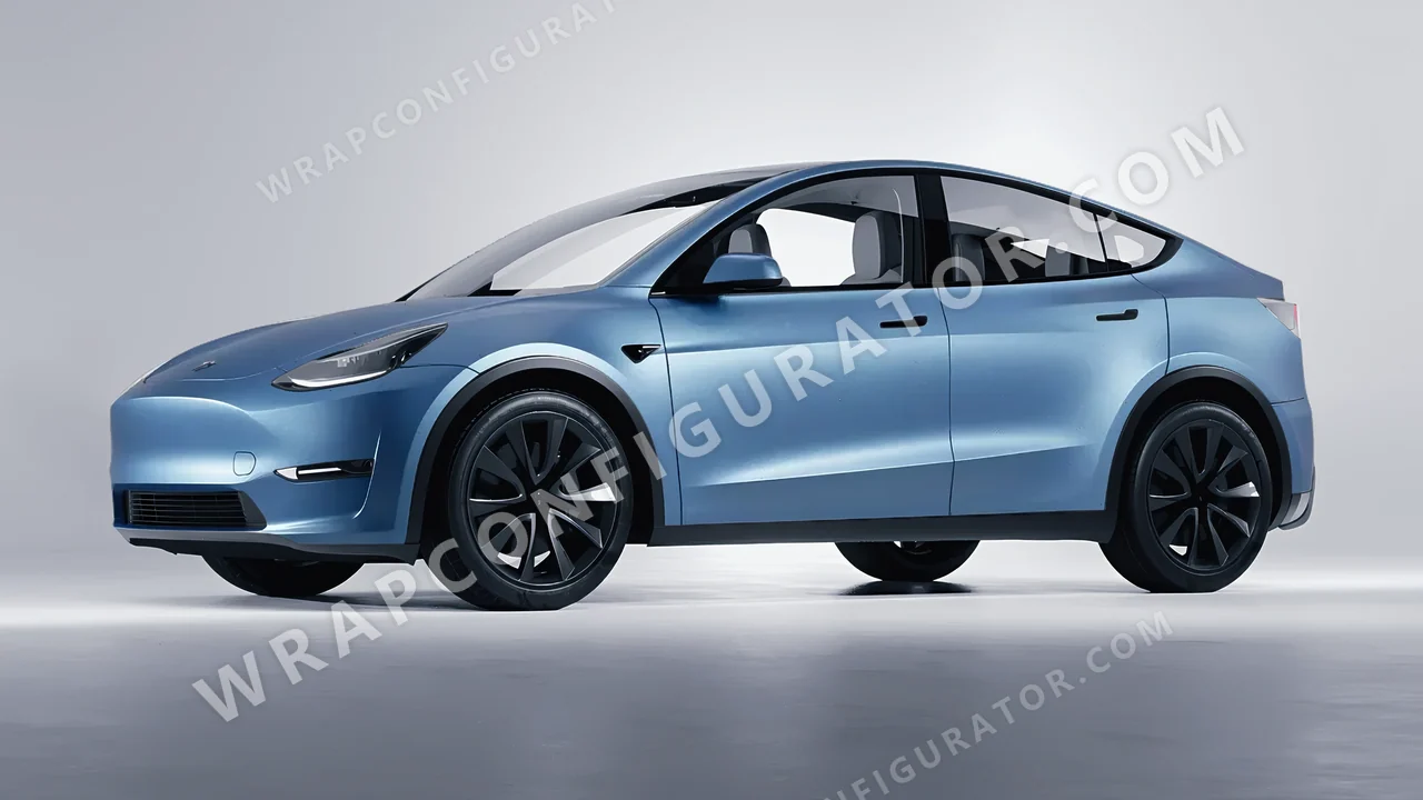 White Tesla Model Y 2020 wrapped in Avery Dennison Frosty Blue SW900-643-M