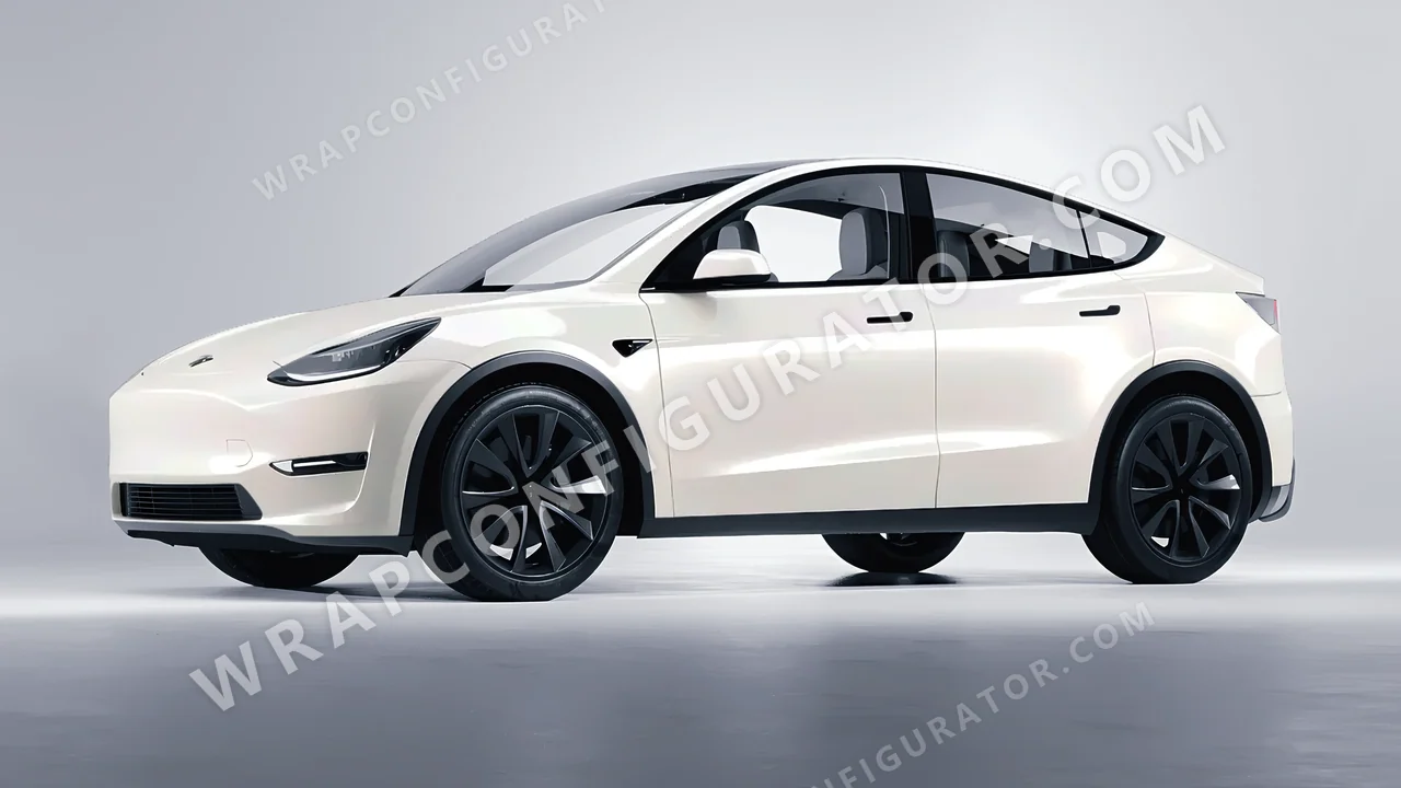 White Tesla Model Y 2020 wrapped in Avery Dennison Gloss White Pearl SW900-109-S