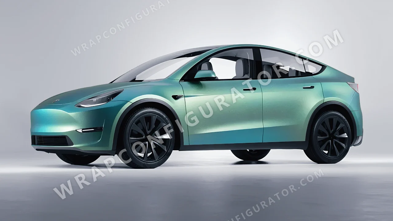 White Tesla Model Y 2020 wrapped in KPMF Arctic Borealis K75509