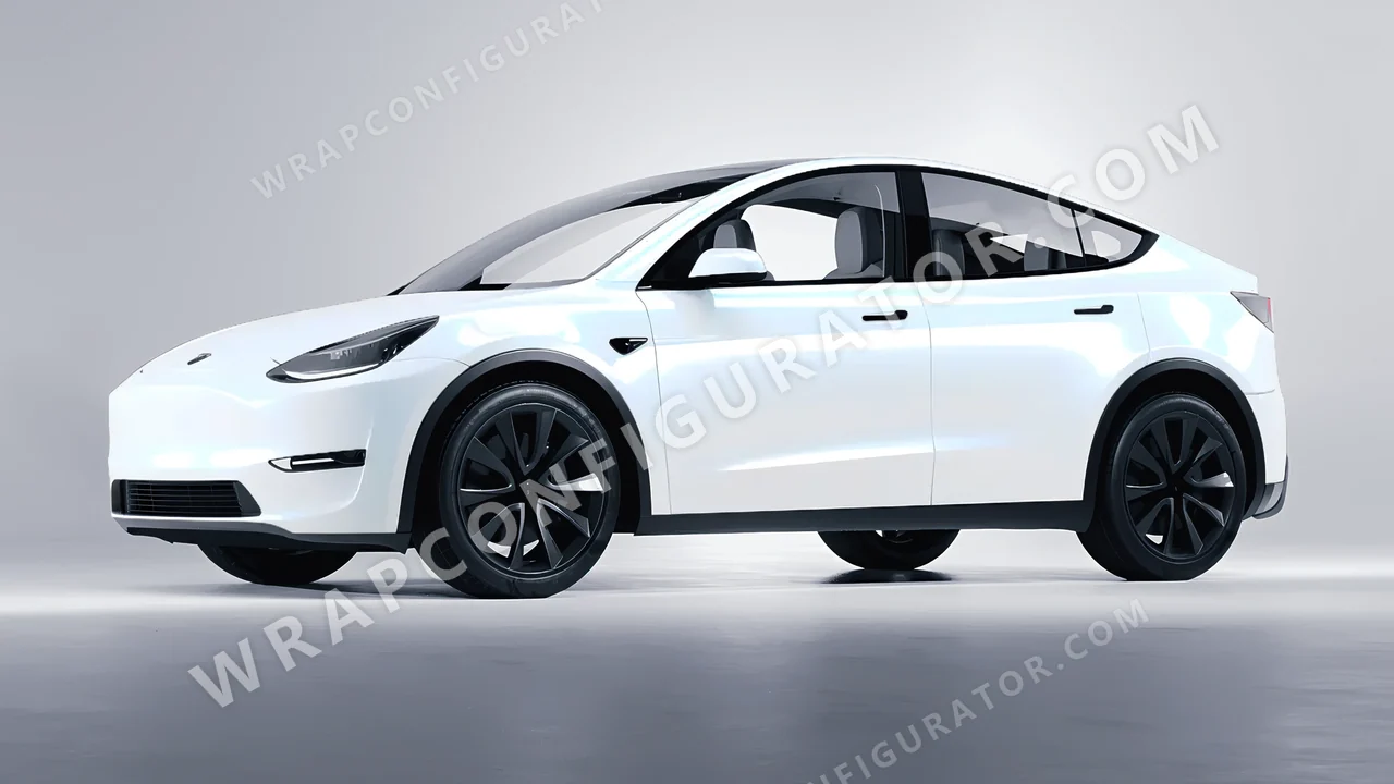 White Tesla Model Y 2020 wrapped in KPMF Blue White Pearlescent K75484