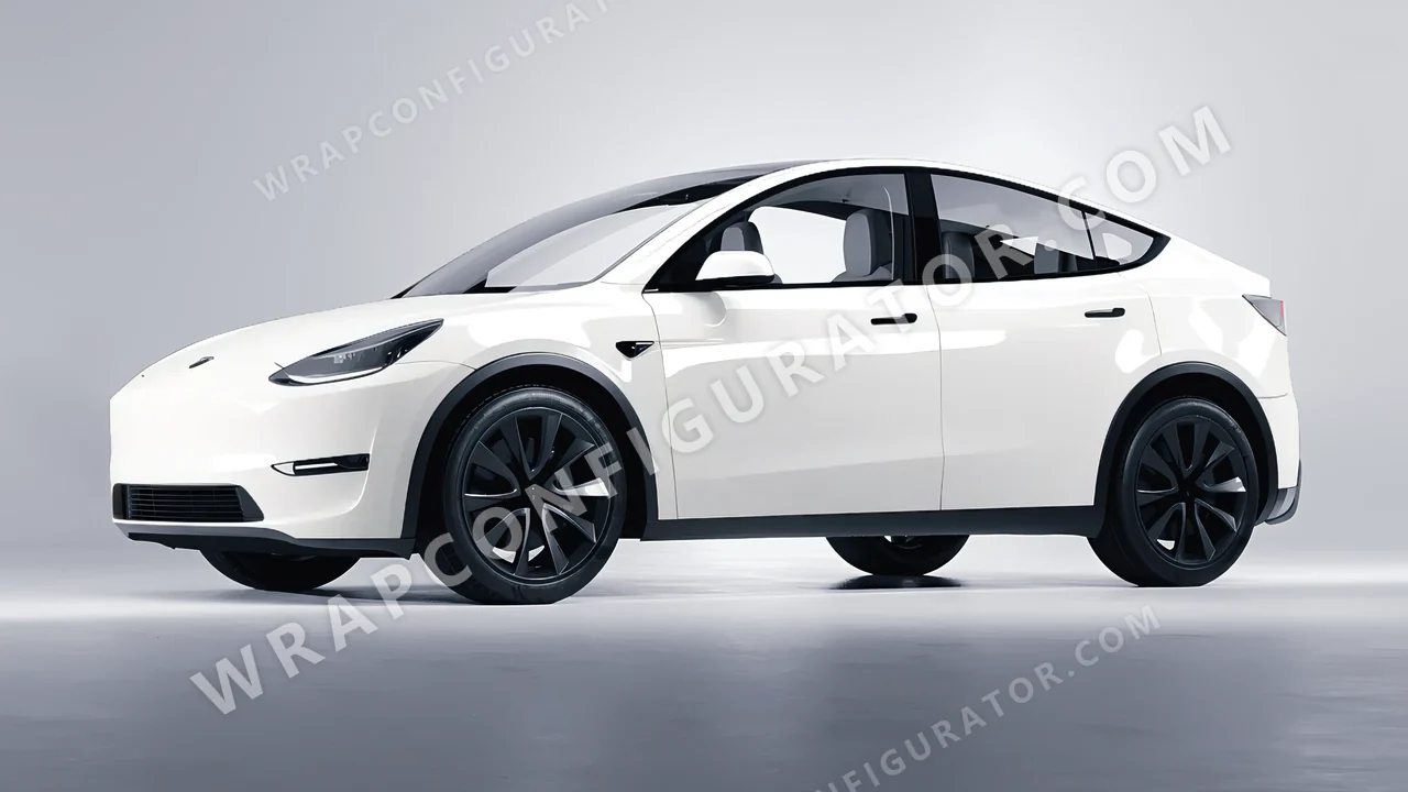 White Tesla Model Y 2020 wrapped in KPMF Chalk White K75411