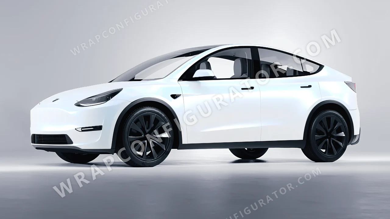 White Tesla Model Y 2020 wrapped in KPMF Matt Blue White Pearlescent K75584
