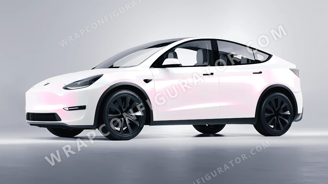 White Tesla Model Y 2020 wrapped in KPMF Matt Pink White Starlight K75574