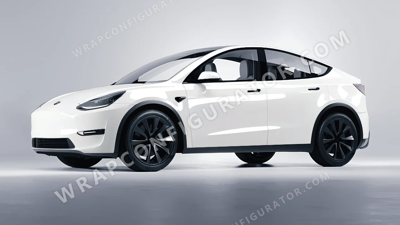 White Tesla Model Y 2020 wrapped in KPMF White K88011