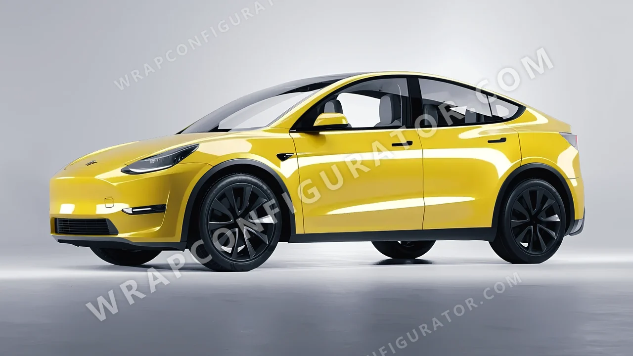 Yellow Tesla Model Y 2020 wrapped in 3M Gloss Lemon Sting G335