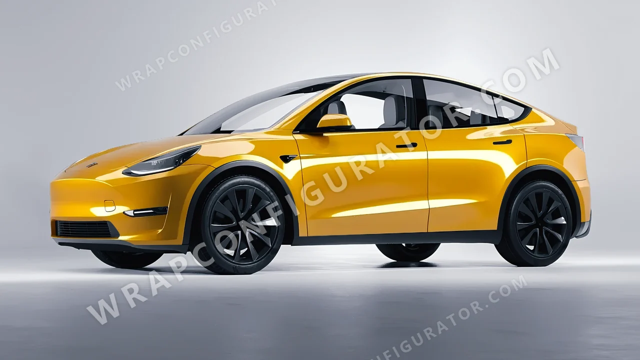 Yellow Tesla Model Y 2020 wrapped in 3M Gloss Sunflower G25