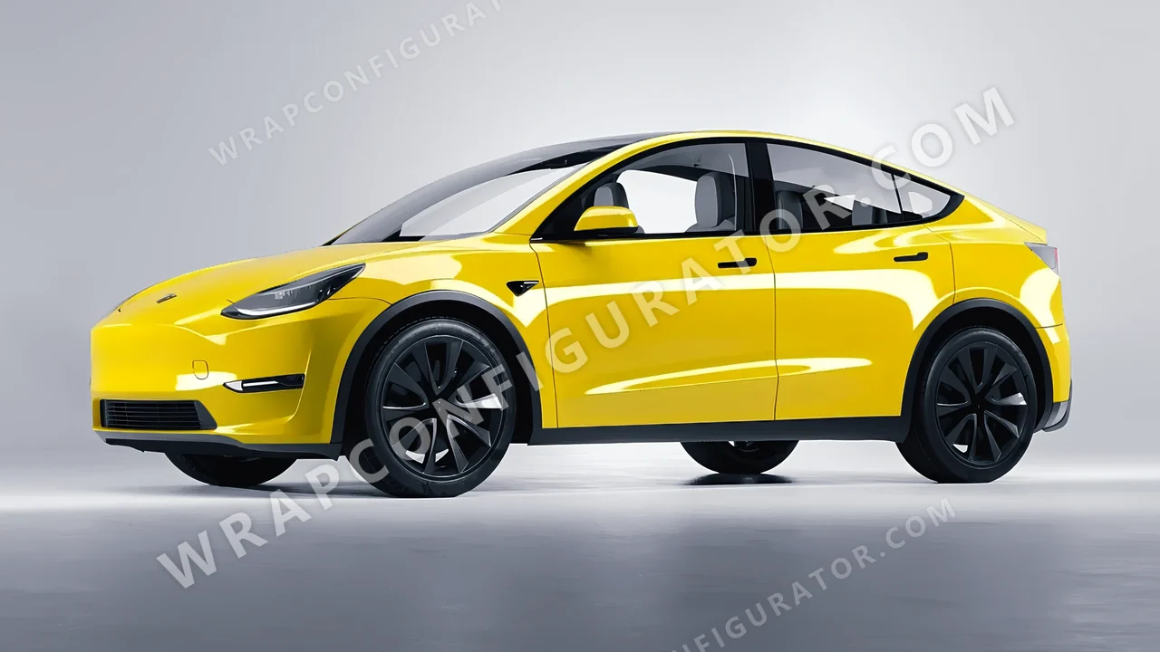 Yellow Tesla Model Y 2020 wrapped in Avery Dennison Ambulance Yellow SW900-236-O