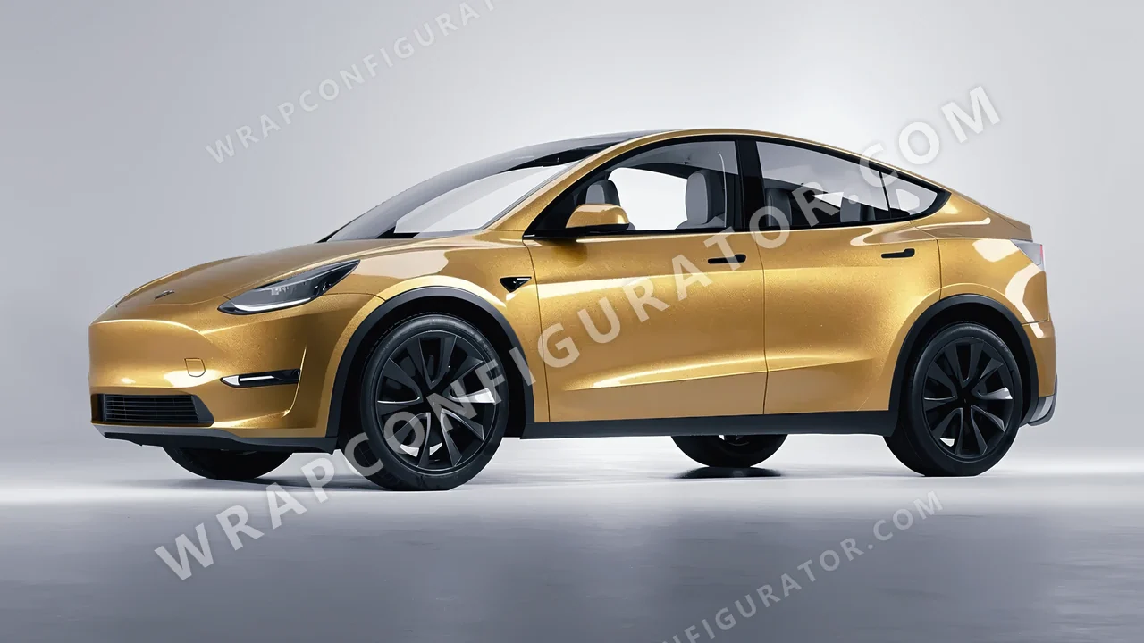 Yellow Tesla Model Y 2020 wrapped in Avery Dennison Gold SW900-215-M
