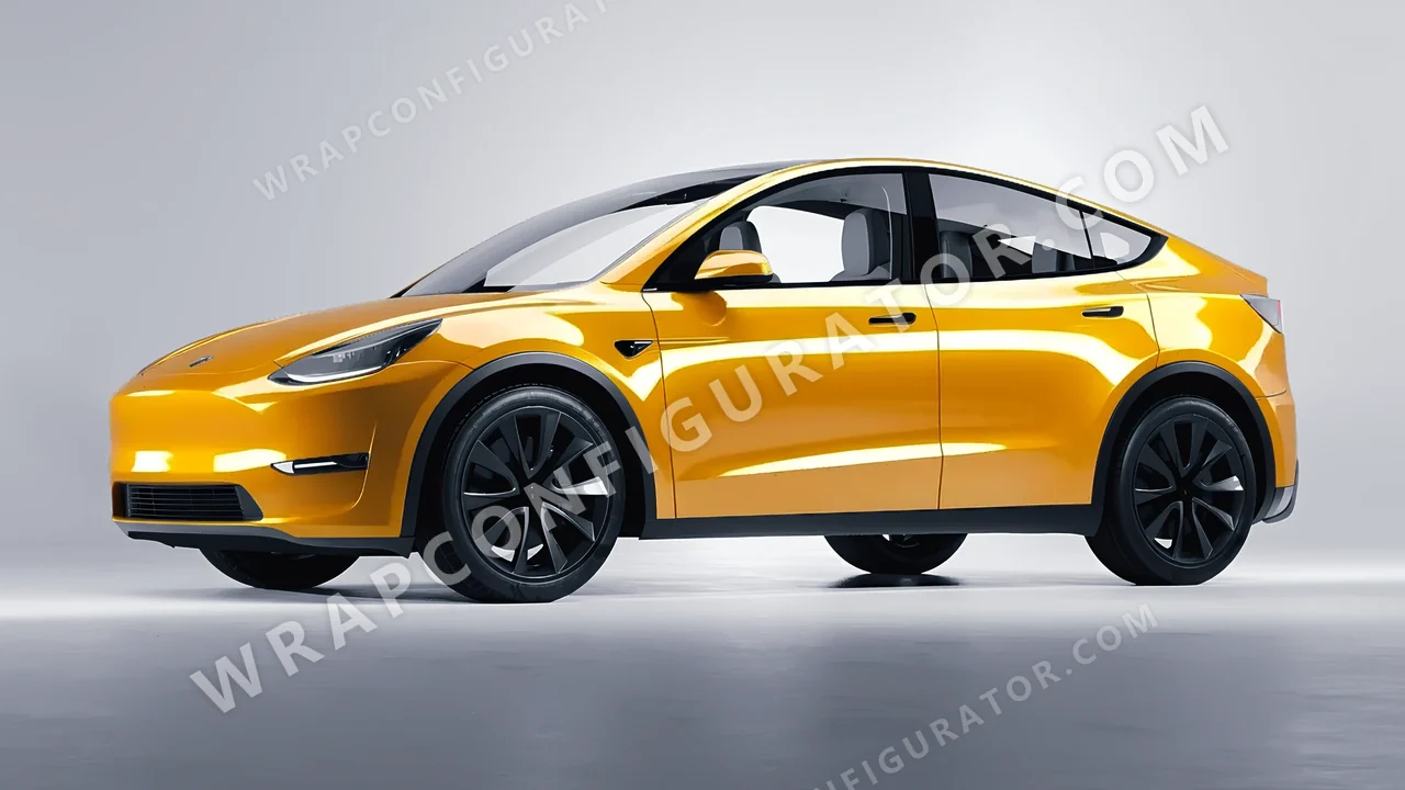 Yellow Tesla Model Y 2020 wrapped in Colourshield PPF by HyperPro Amber Yellow HGF78-P