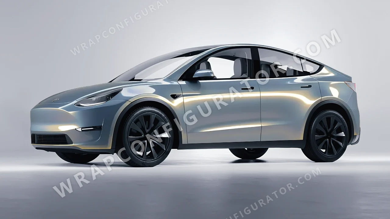 Yellow Tesla Model Y 2020 wrapped in Colourshield PPF by HyperPro Blue/Gold CGM17-P