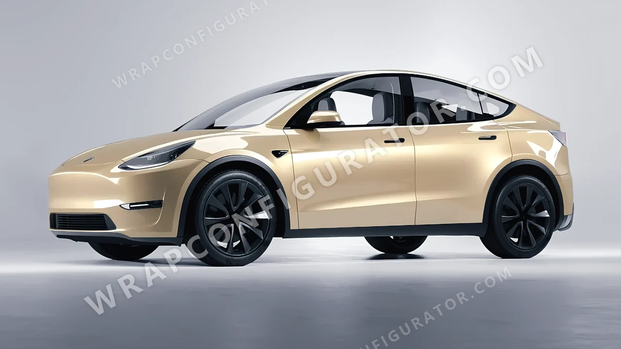 Yellow Tesla Model Y 2020 wrapped in Colourshield PPF by HyperPro Champagne Gold HGM52-P