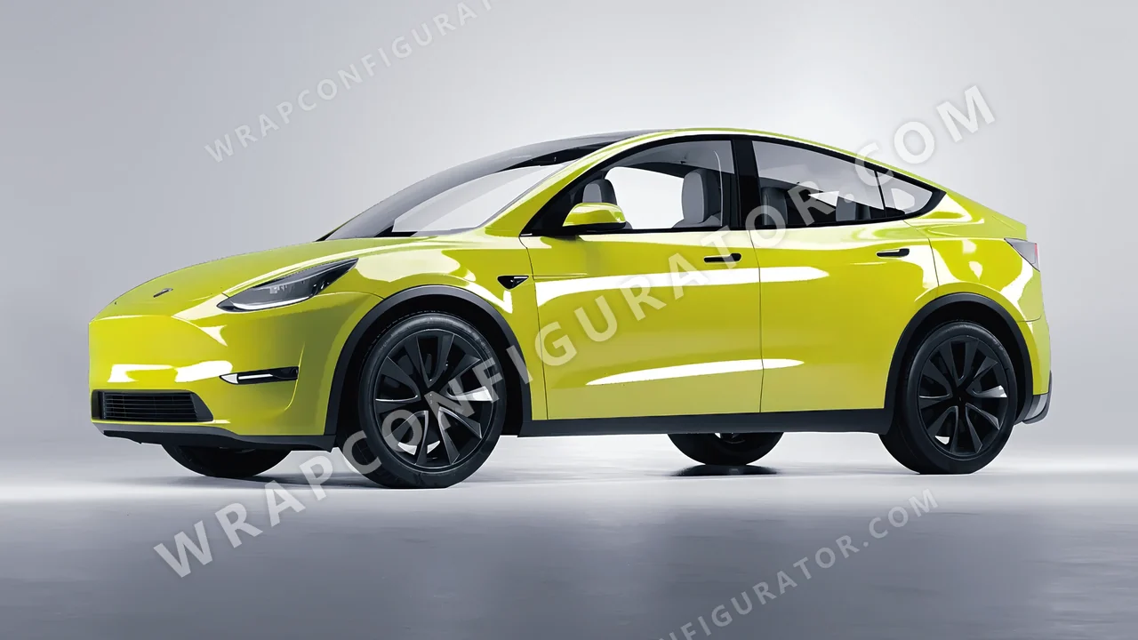Yellow Tesla Model Y 2020 wrapped in Colourshield PPF by HyperPro Fluorescein Yellow HGF67-P