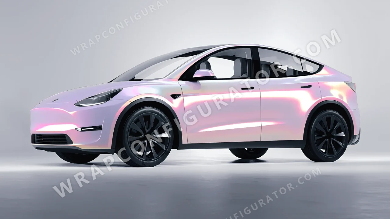 Yellow Tesla Model Y 2020 wrapped in Colourshield PPF by HyperPro Purple/Pink/Gold CGM20-P