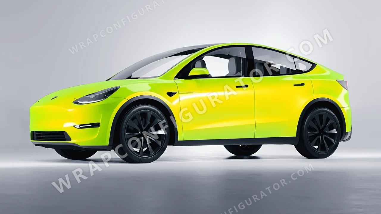 Yellow Tesla Model Y 2020 wrapped in Colourshield PPF by HyperPro Yellow GSF01-P
