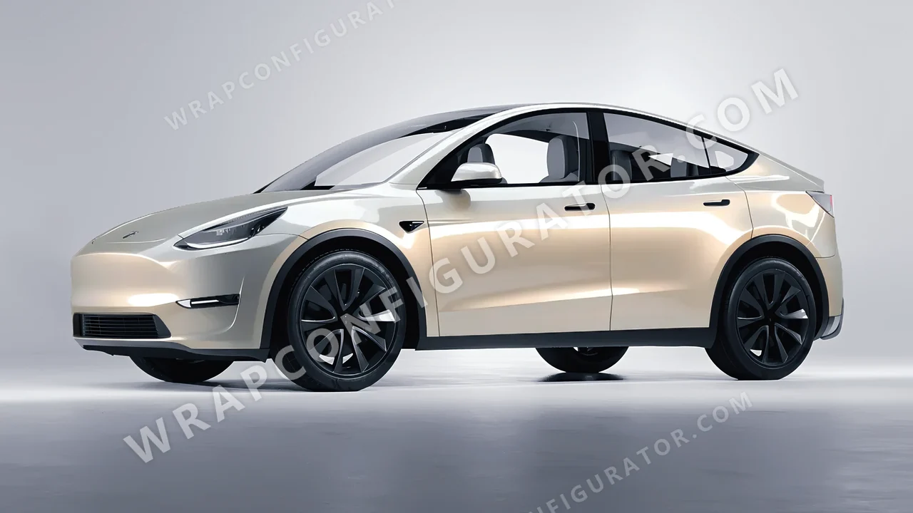 Yellow Tesla Model Y 2020 wrapped in Inozetek Dynamic PPF Silica Brass DPPF906