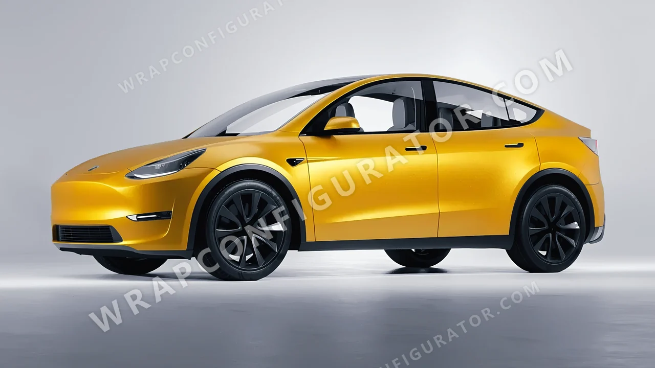Yellow Tesla Model Y 2020 wrapped in KPMF Matt Sonic Yellow K75538