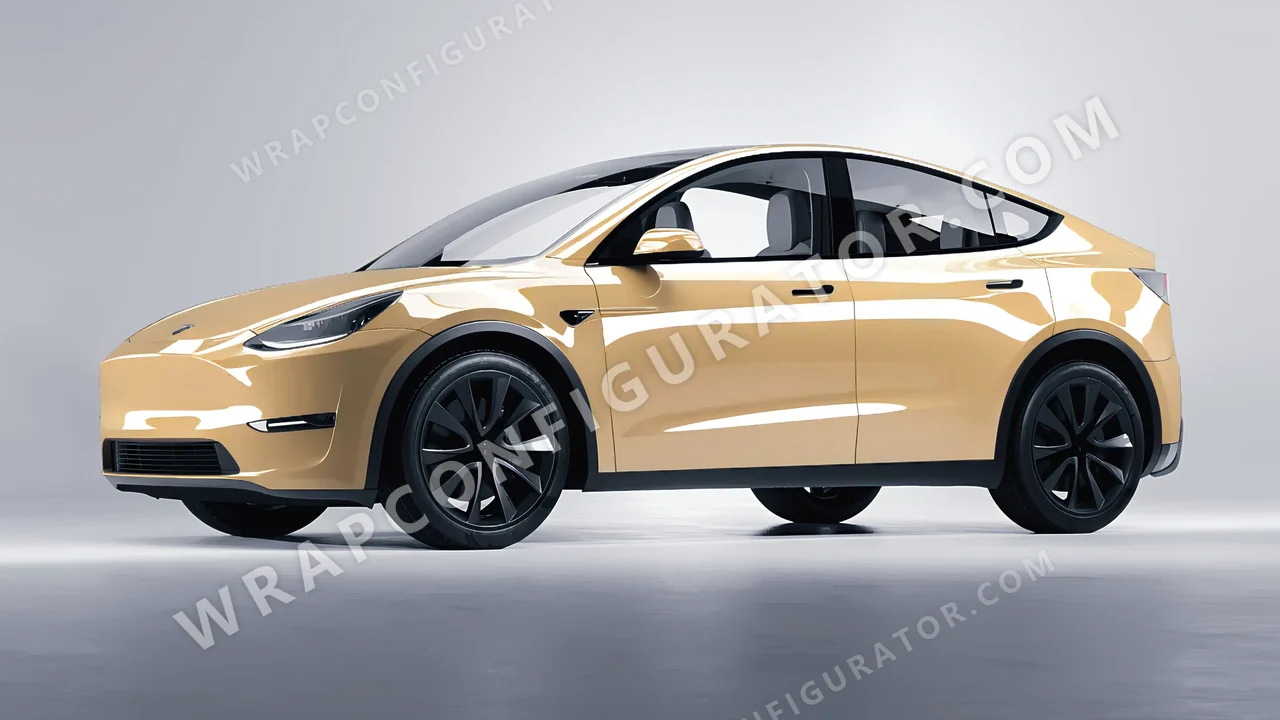 Yellow Tesla Model Y 2020 wrapped in ORACAL Papyrus 970RA-816G