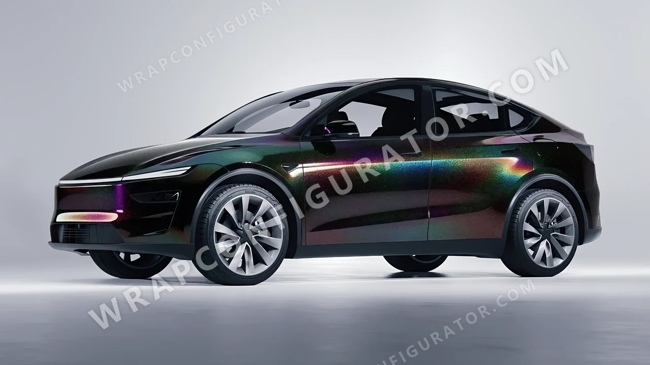 Black Tesla Model Y Juniper 2025 wrapped in 3M Black Psychedelic HGP221