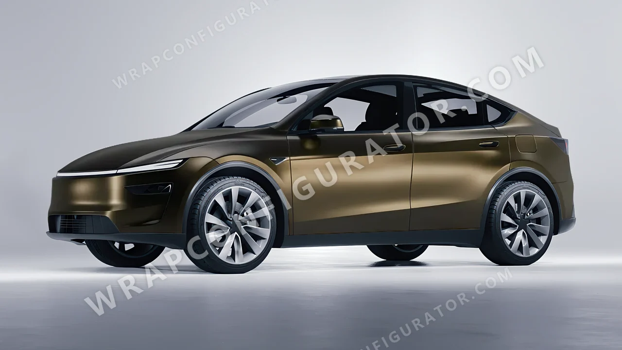 Black Tesla Model Y Juniper 2025 wrapped in 3M Satin Gold Dust Black SP242
