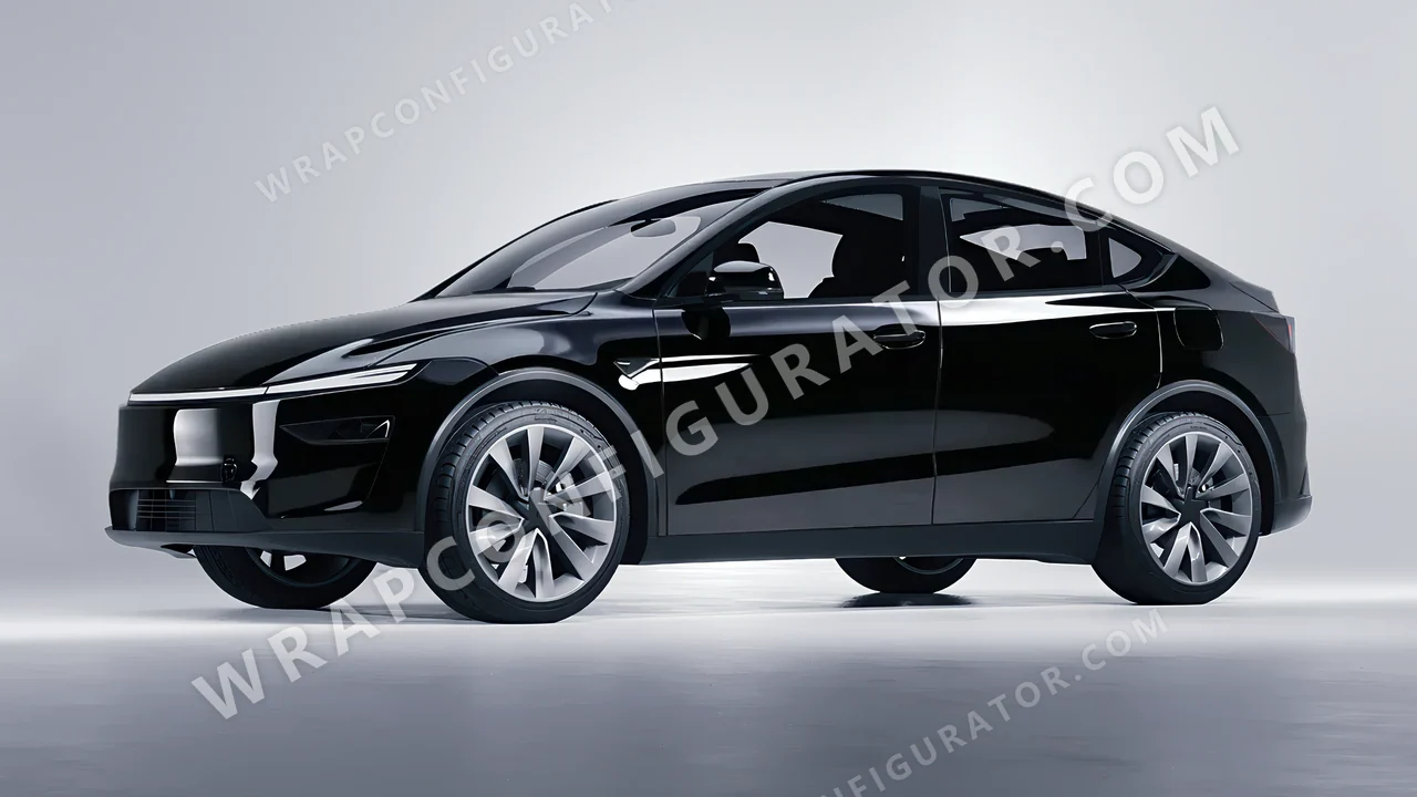 Black Tesla Model Y Juniper 2025 wrapped in Avery Dennison Obsidian Black SW900-191-O