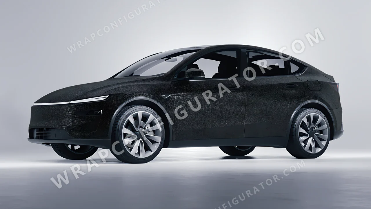 Black Tesla Model Y Juniper 2025 wrapped in Avery Dennison Rugged Onyx Black SW900-182-X