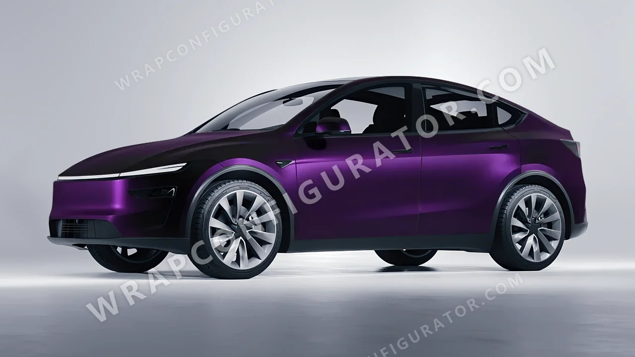 Black Tesla Model Y Juniper 2025 wrapped in KPMF Frozen Midnight Purple K75570