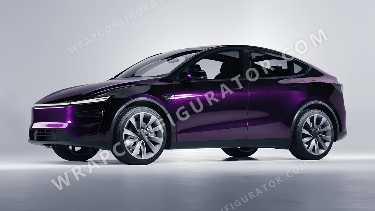 Black Tesla Model Y Juniper 2025 wrapped in KPMF Hypnotic Black Violet K75459