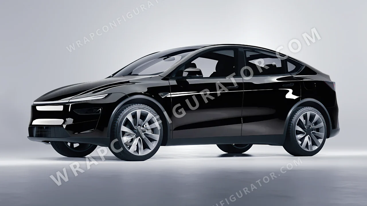 Black Tesla Model Y Juniper 2025 wrapped in KPMF Perfect Black K75443
