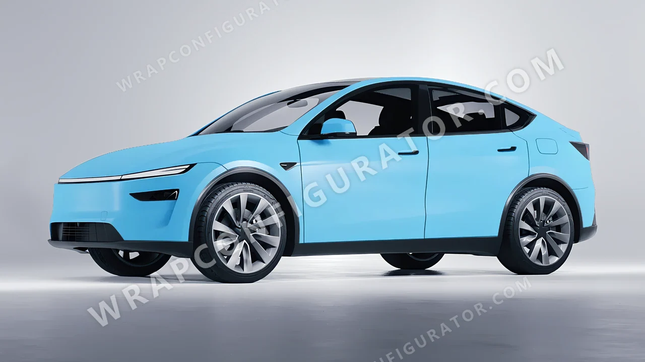 Blue Tesla Model Y Juniper 2025 wrapped in 3M Matte Riviera Blue M67