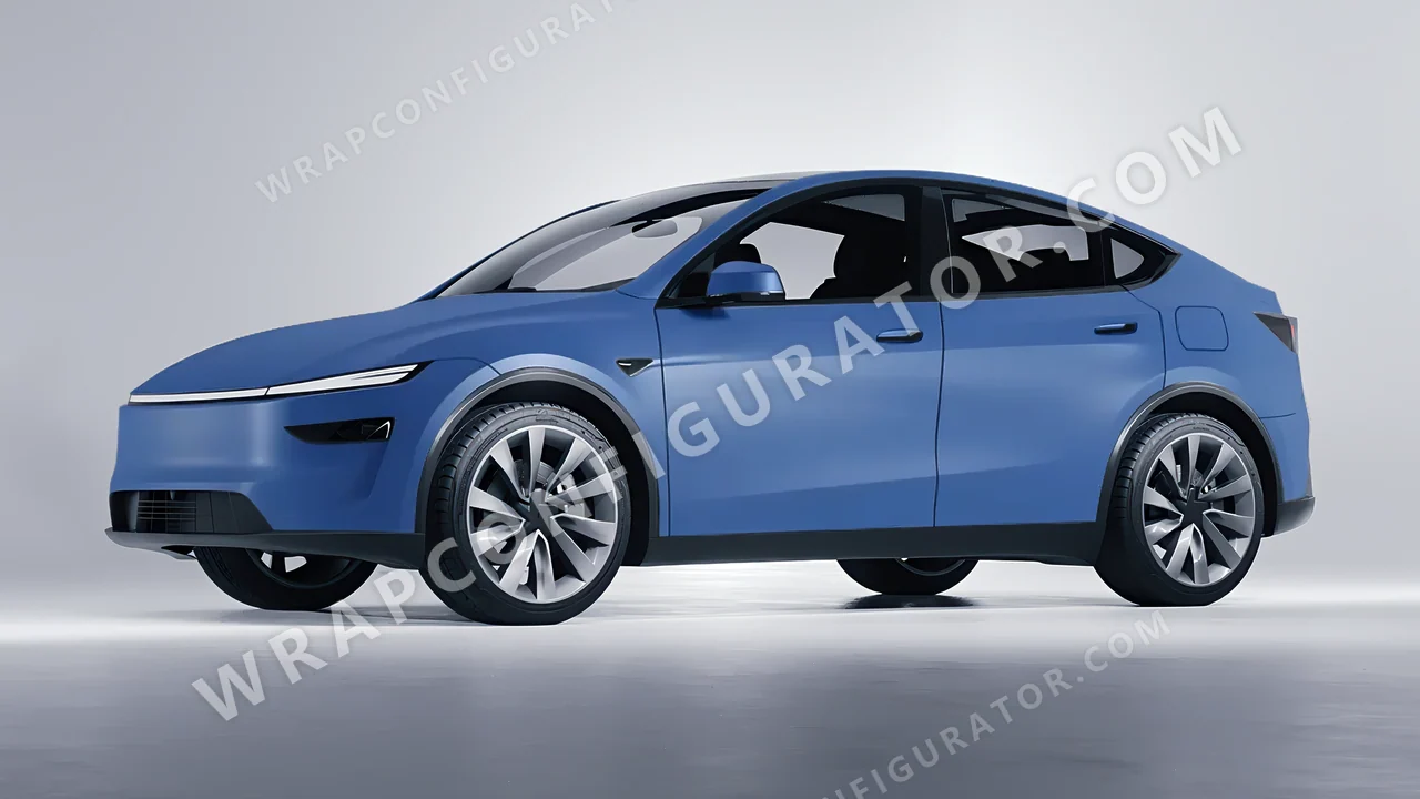 Blue Tesla Model Y Juniper 2025 wrapped in 3M Matte Slate Blue Metallic M217