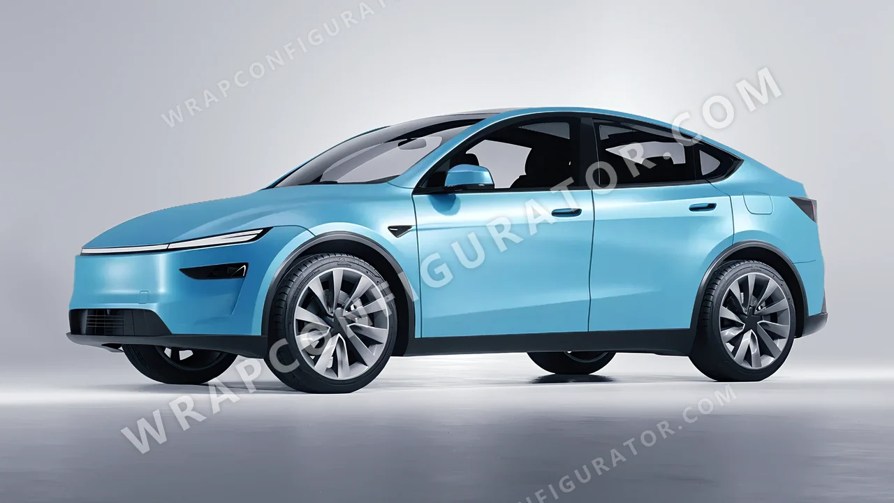 Blue Tesla Model Y Juniper 2025 wrapped in 3M Satin Ocean Shimmer S327