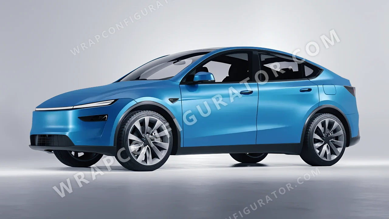 Blue Tesla Model Y Juniper 2025 wrapped in 3M Satin Perfect Blue S347