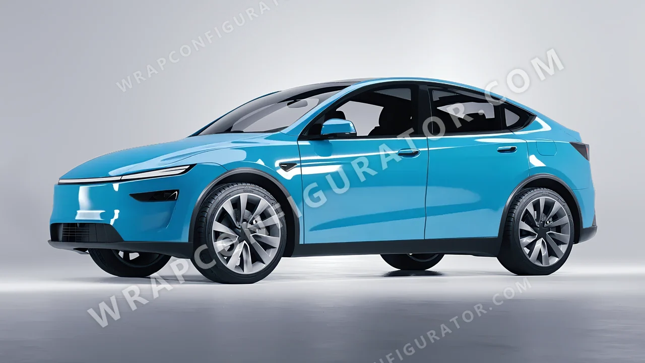 Blue Tesla Model Y Juniper 2025 wrapped in Avery Dennison Aqua Blue SW900-636-O