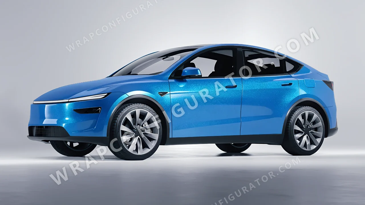 Blue Tesla Model Y Juniper 2025 wrapped in Avery Dennison Bright Blue SW900-646-M