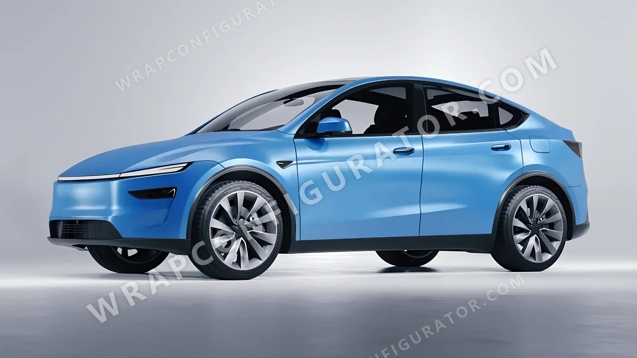 Blue Tesla Model Y Juniper 2025 wrapped in Avery Dennison Light Blue SW900-633-O