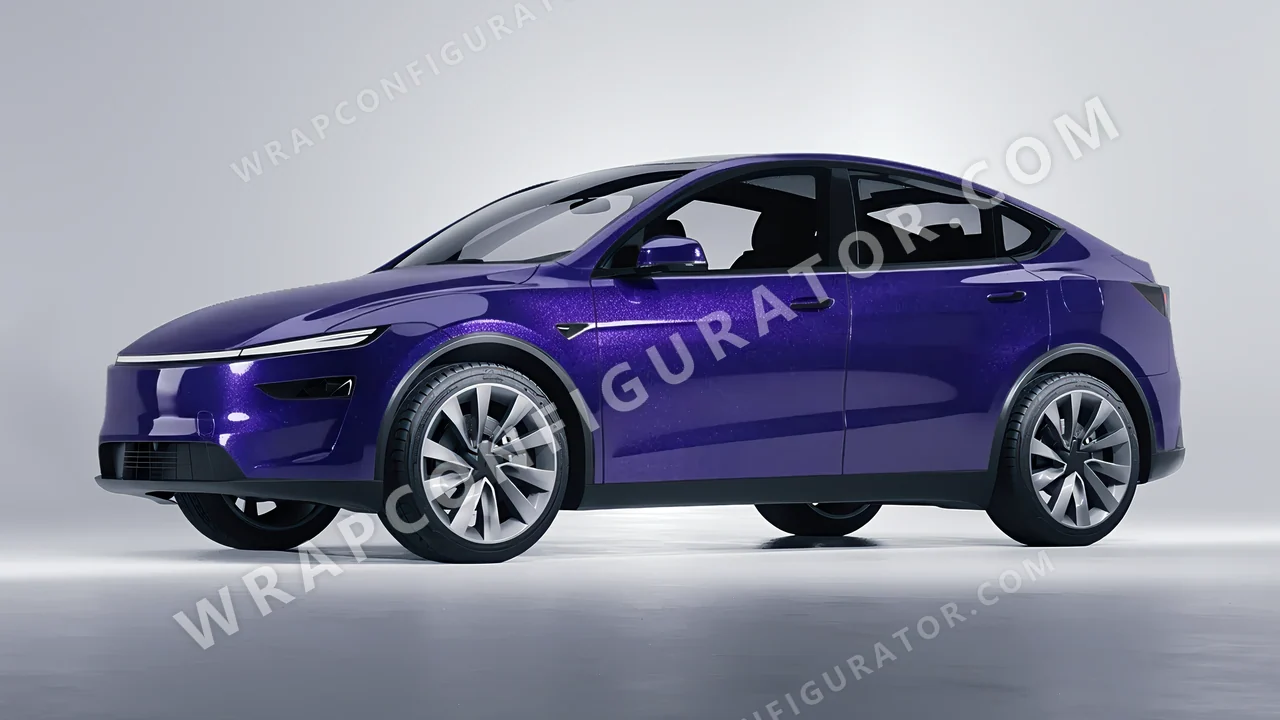 Blue Tesla Model Y Juniper 2025 wrapped in Avery Dennison Mysterious Indigo SW900-700-M