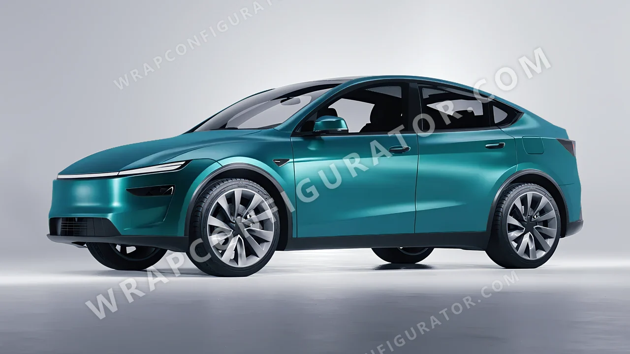 Blue Tesla Model Y Juniper 2025 wrapped in Avery Dennison Satin Cool Teal SW900-716-S