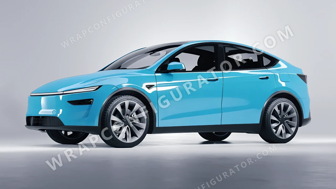 Blue Tesla Model Y Juniper 2025 wrapped in Avery Dennison Sea Breeze Blue SW900-648-O