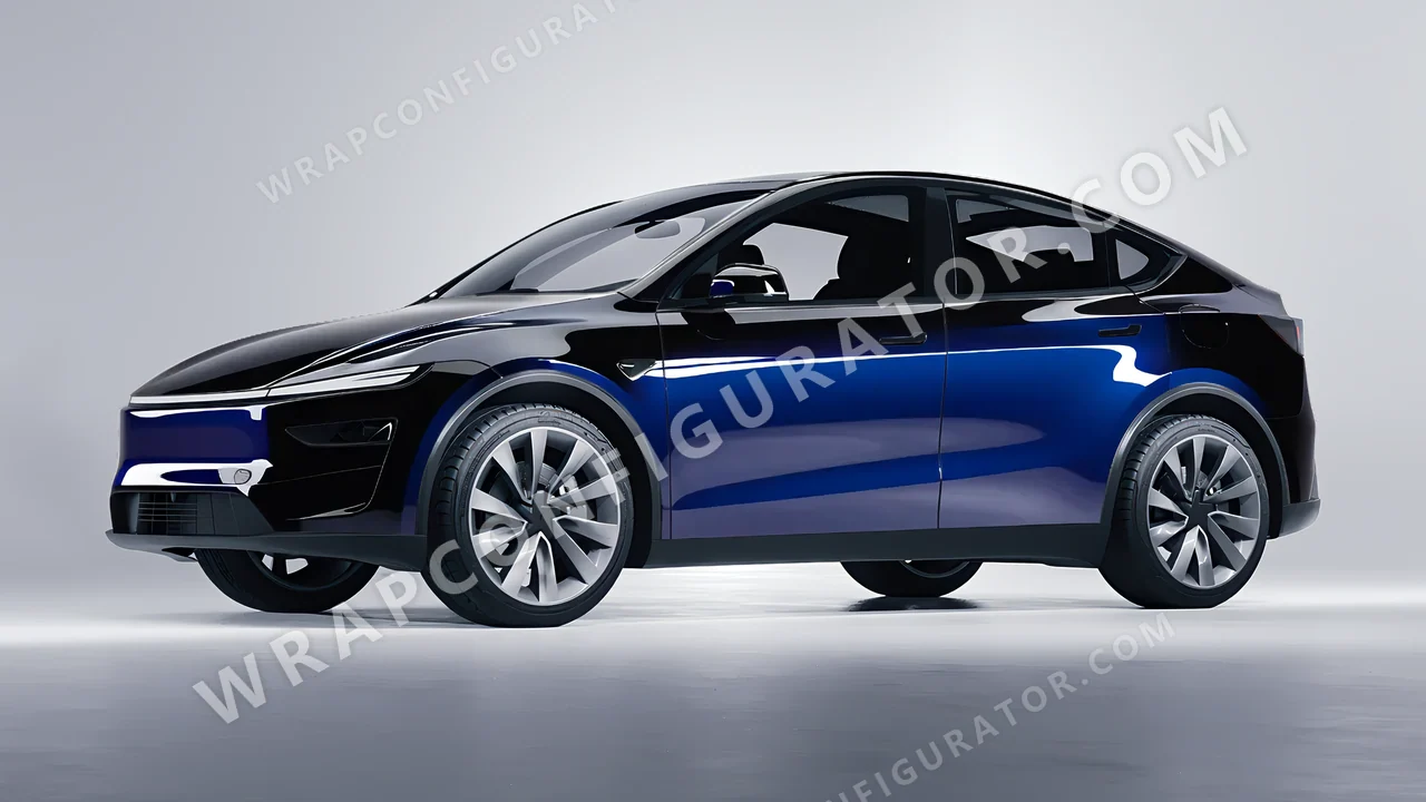 Blue Tesla Model Y Juniper 2025 wrapped in Inozetek Dynamic PPF Black Blue DPPF925