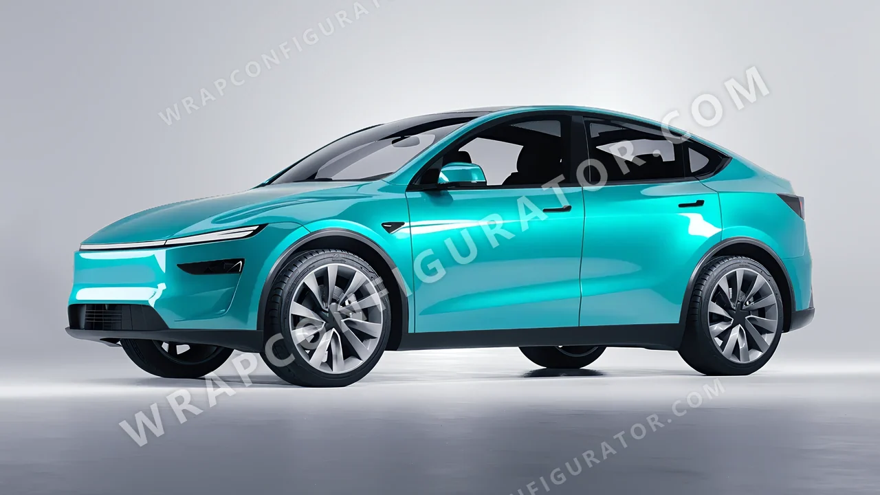 Blue Tesla Model Y Juniper 2025 wrapped in Inozetek Dynamic PPF Turquoise Blue DPPF936
