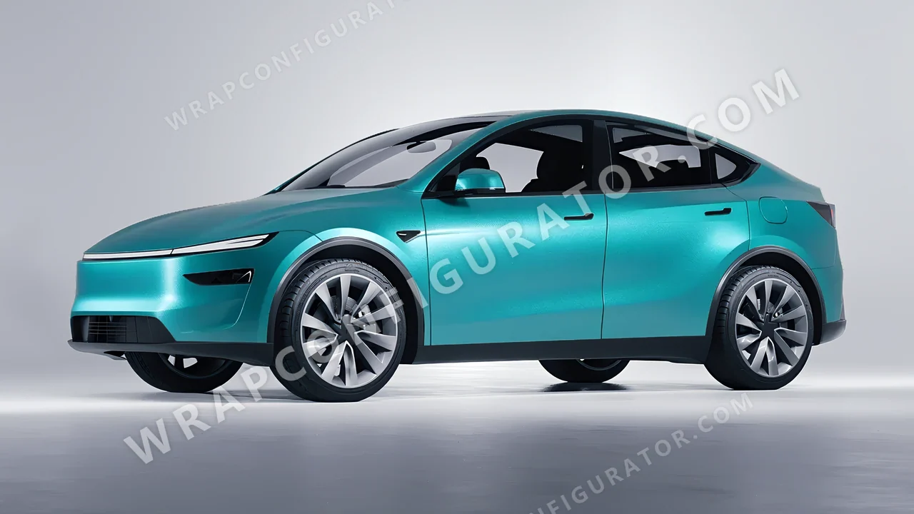 Blue Tesla Model Y Juniper 2025 wrapped in KPMF Matt Dynamic Turquoise K75511