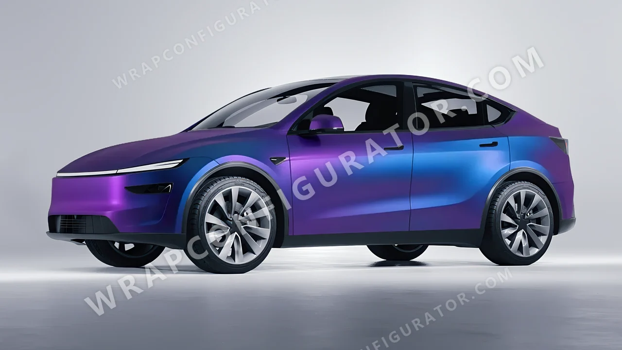 Blue Tesla Model Y Juniper 2025 wrapped in KPMF Matt Purple Blue Iridescent K75566