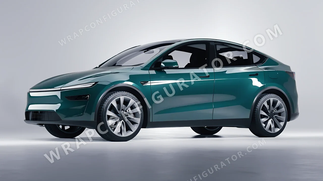 Blue Tesla Model Y Juniper 2025 wrapped in KPMF Tidal Teal K75413
