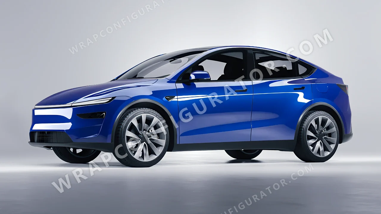 Blue Tesla Model Y Juniper 2025 wrapped in ORACAL Blue 970RA-067G