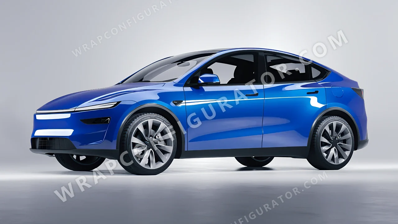 Blue Tesla Model Y Juniper 2025 wrapped in ORACAL Fjord Blue 970RA-547G